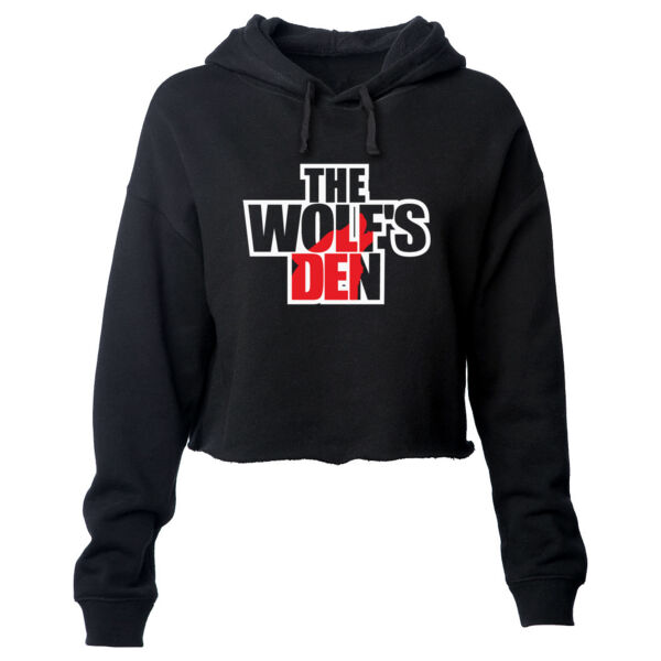 THE WOLF'S DEN LOGO - WOMEN'S LIGHTWEIGHT CROPPED HOODIE - BLACK - 3XY9QZ Thumbnail