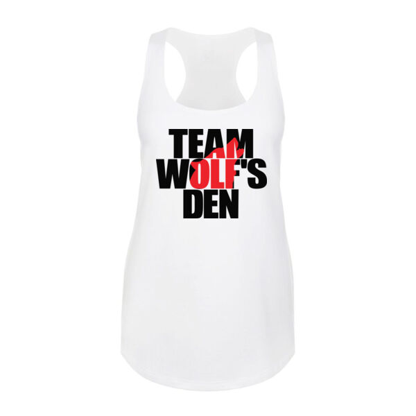 TEAM WOLF'S DEN LOGO - PREMIUM WOMEN'S FITTED RACERBACK TANK TOP - WHITE - PKDRC3 Thumbnail